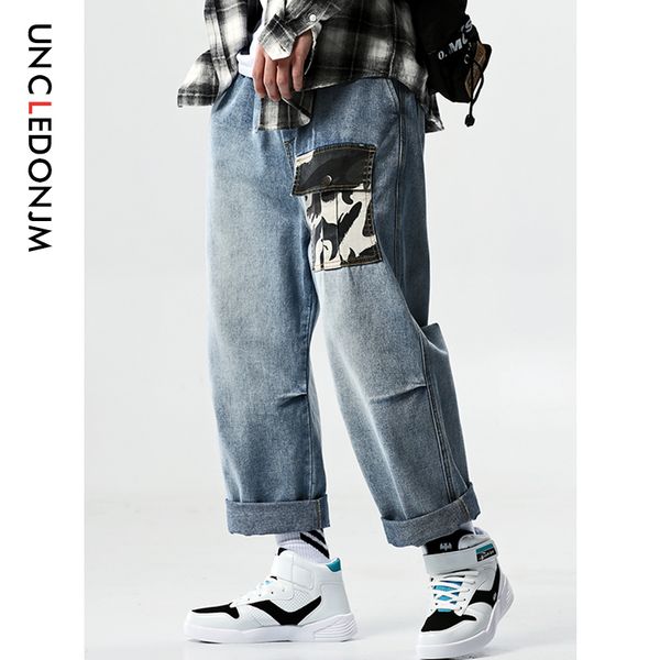 

uncledonjm washed regular fit jeans men classical vintage 2019 spring summer new casual streetwear denim trousers plus size 518w, Blue