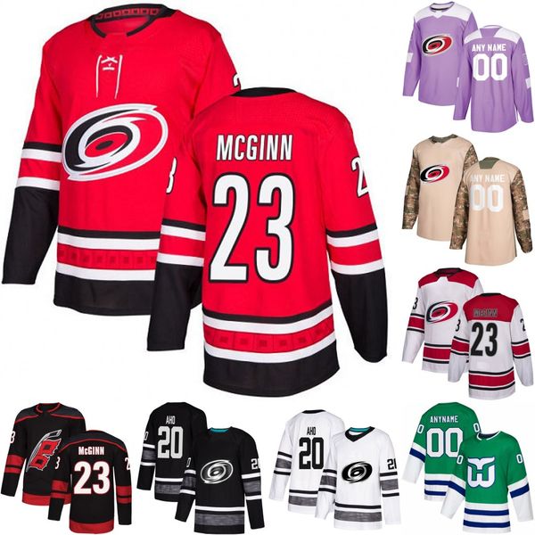 

23 Brock McGinn Carolina Hurricanes Nino Niederreiter Sebastian Aho Whalers Night Justin Faulk Curtis McElhinney Andrei Svechnikov Jersey