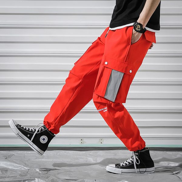 

uyuk2019 summer and autumn new casual fashion trend loose men's tie pocket decorative overalls joggers homme hombre, Black