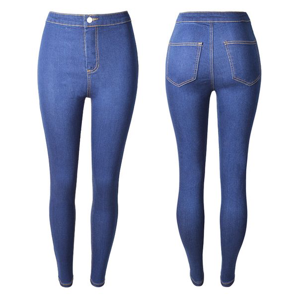 

fashion jeans women high waist jeans slim elastic stretch slim wash skinny pencil pants plus size, Blue