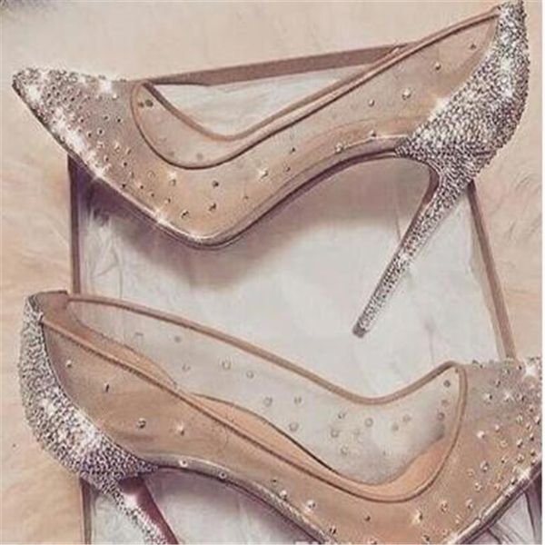 

see through silver bling fashion design women's red bottom high heel pumps summer rhinestones party wedding stiletto thin heels, Black