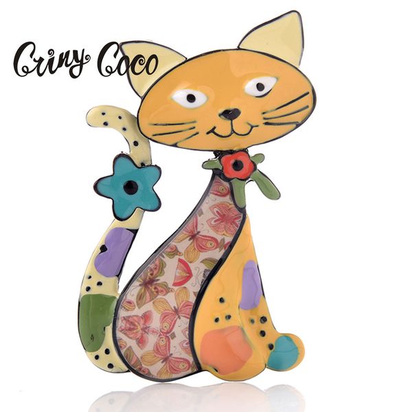 

cring coco small cat brooches and pins women's fashion alloy metal pin enamel yellow/pink/blue/red animal brooch badge for girls, Gray