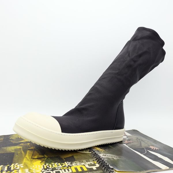 

new list wave of men's boots genuine leather persional imported elastic sleeve sock soled sheepskin shoes, Black