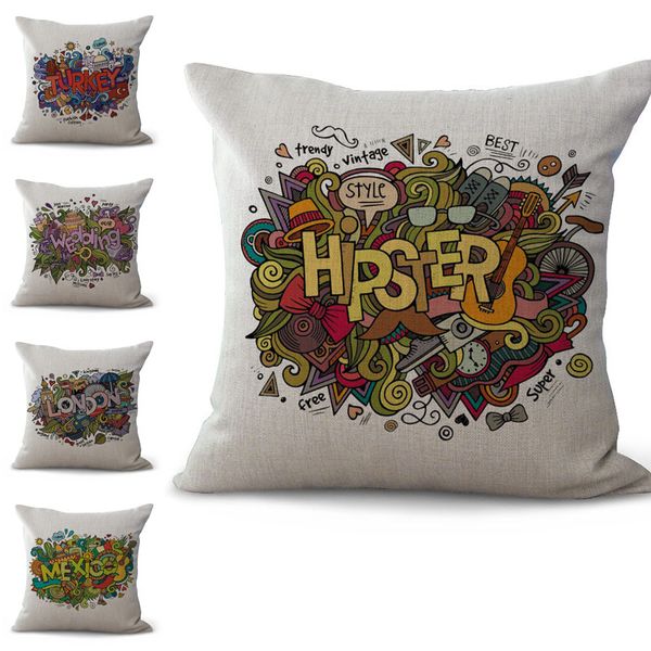 

cartoon watercolour city london turkey wedding pillow case cushion cover linen cotton throw square pillow covers 6 colors custom free