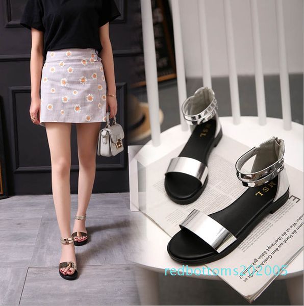 

ladies summer new pu two colour buckle briefly designed shoes female flat-bottomed sandals open-toed shoes zyws01 r05, Black