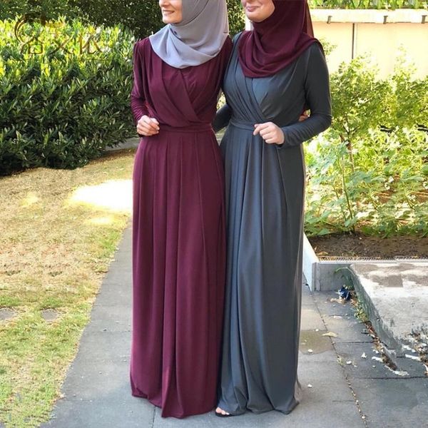 

7colors elegant muslimah pleated abaya turkish singapore full length jilbab dubai female muslim islamic dress wq1330 dropship, Red