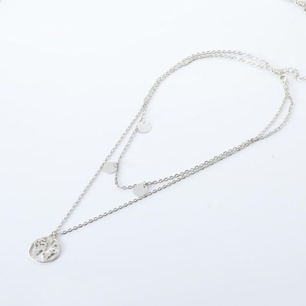 

circle jewelry double layers pendant gift alloy out simple women necklace fashion chic unique, Silver