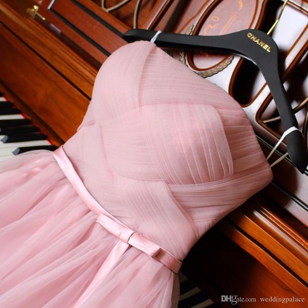 

custom made bridesmaid dresses sweetheart pleat a line tulle short bridesmaid dresses bow sashes charming real picture party prom dresses, White;pink