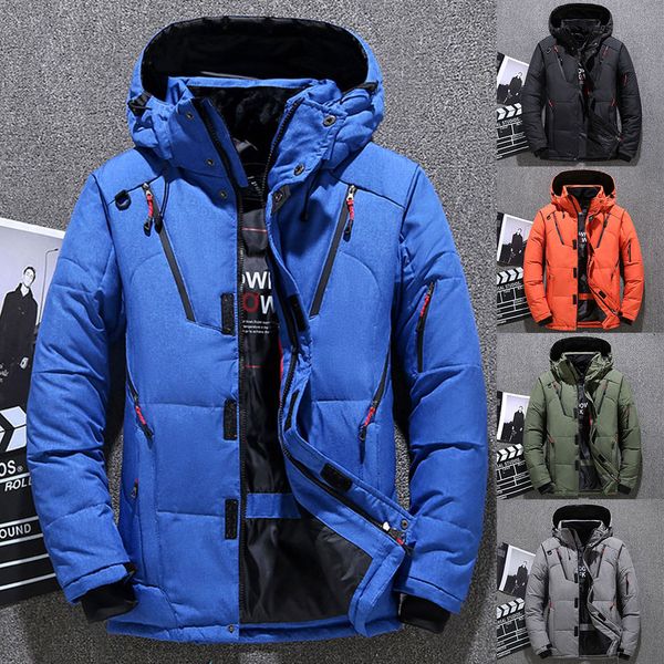 

men down jackets warm hooded coat long sleeve windproof for winter outdoor climbing x85, Blue;black