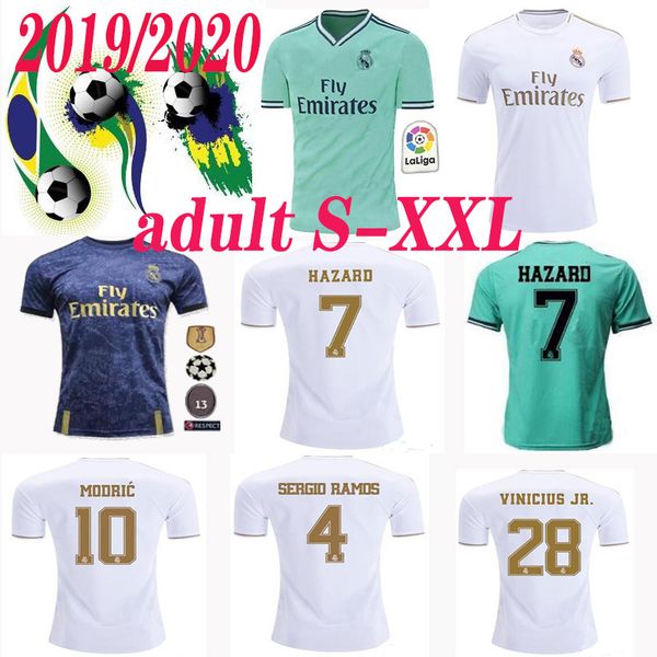 

s-2xl 2019 2020 real madrid soccer jersey home away 3rd new #7 hazard soccer shirt #20 asensio isco marcelo madrid 19 20 football uniforms, Black;yellow