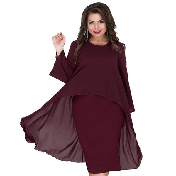

crew neck ashymmetrical batwing clothing polyester chiffon casual loose apparel 6xl womens summer designer fashion dress, Black;gray