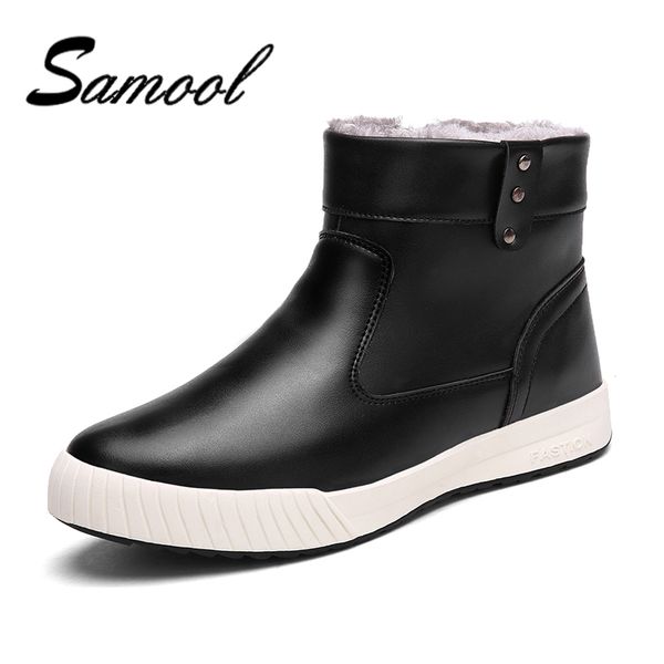 

men winter warm boots casual shoes fashion plush snow boots ankle fur leather footwear botas nieve hombre plus size ix5, Black