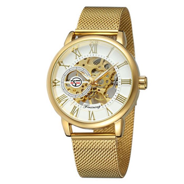 

forsining mechanical hand wind classic watch men stainless steel bracelet stylish wrist watch gift clock, Slivery;brown