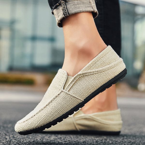 

2019 light men canvas shoes men's fashion solid comfortable casual shoes men slip on summer linen breathable loafers b225, Black