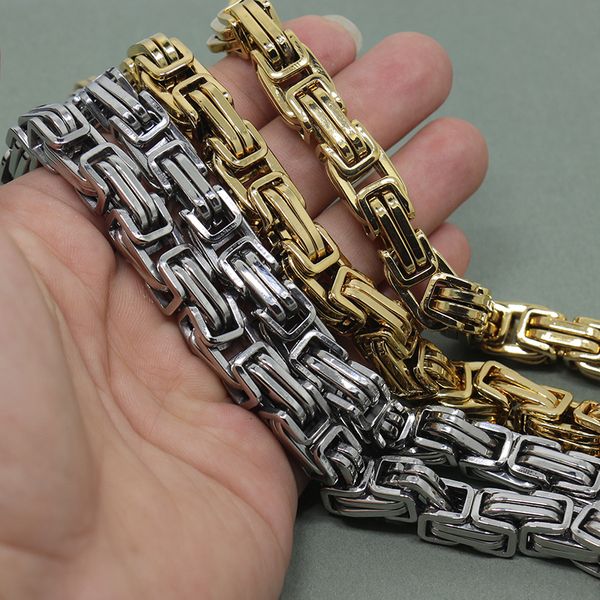 12MM/15MM Huge 316L Stainless steel Byzantine Box Link Chain Necklace Men Jewelry Silver,24 inch Length