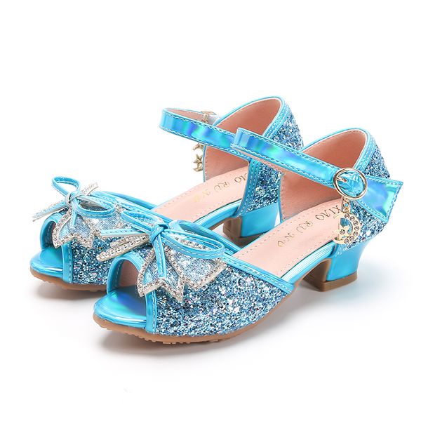 

sandals summer kids girls princess shoes fashion sequins bowtie high heel party student bling sjd044, Black;red