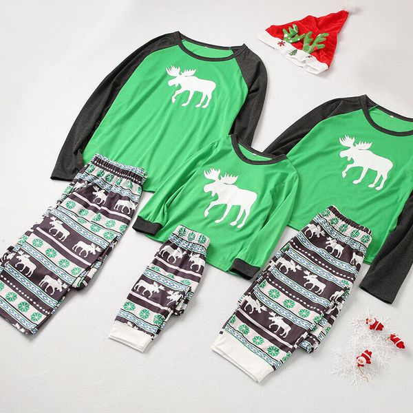 

xmas family matching clothes printed elk mom dad kids christmas pajamas sleepwear kids nightwear outfits, Blue