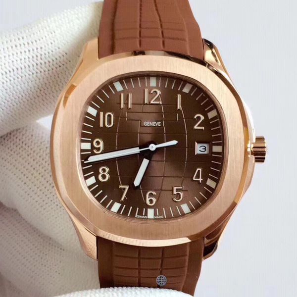 

noble aquanaut nautilus sports 5167a u1 watch men automatic outdoor watches brown dial rose gold glass back rubber strap mens wristwatches, Slivery;brown