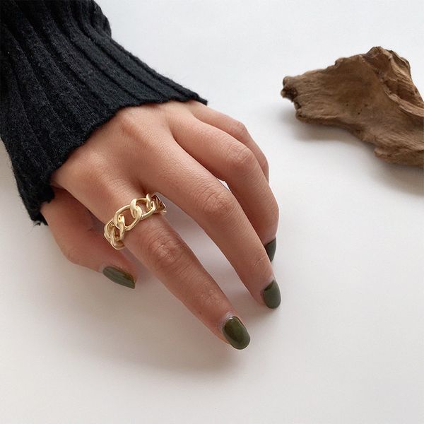 

retro simple chain metal ring ring ring frosty wind, Silver