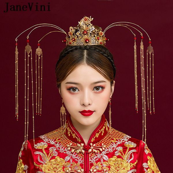 Janevini Traditional Chinese Style Wedding Crown With Earrings