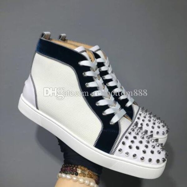 

brands men & women white mesh leather with spikes sneakers flats red bottom for luxury party sports designer walking shoe, Black