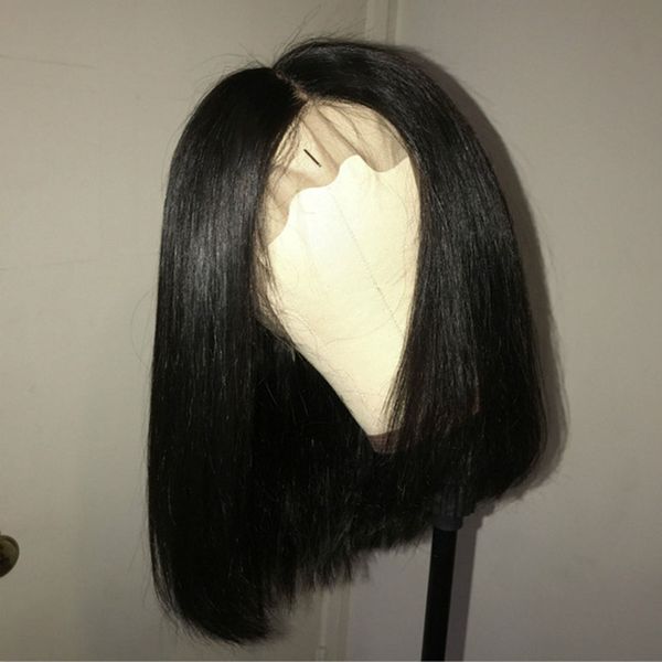 

glueless soft боб straight шнурка передний и полный парик шнурка бразильский человеческих волос парики с ребенком волос natural color для че, Black;brown