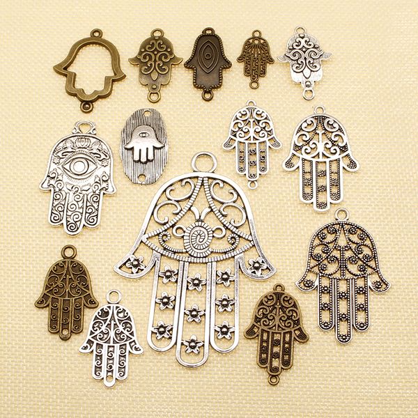 

40 pieces diy accessories for jewelry hand with eye fatima hand connection hj016, Bronze;silver