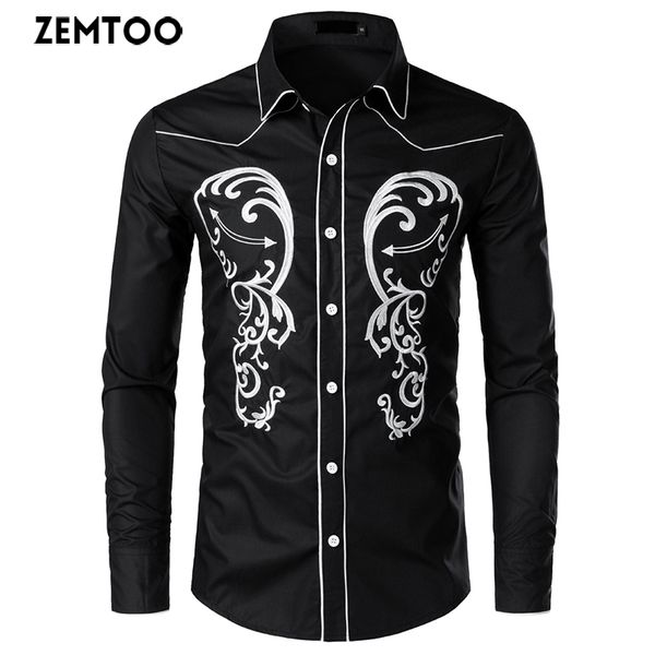 

men's embroidered shirt men's casual slim long sleeve shirt, White;black