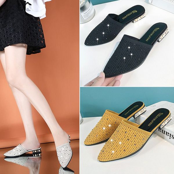 

женщины тапочка остроконечные toe 2020 новый rhinestone половина тапочки обувь мулы для женщин летняя обувь повседневная flats, Black
