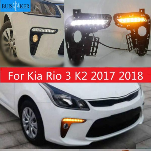 

1pair led drl 12v car front bumper drl daytime running light driving fog lamp turn signal styling for kia rio 3 k2 2017 2018