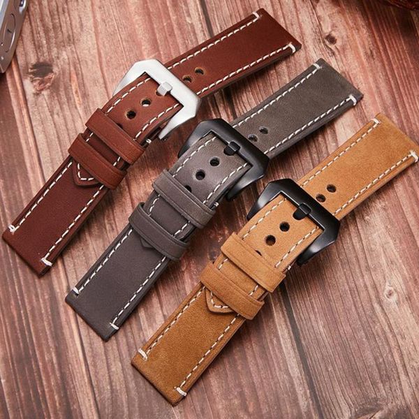 

fashion vintage 20mm genuine leather watch strap replacement wristwatch band buckle clasp watch band leather strap, Black;brown