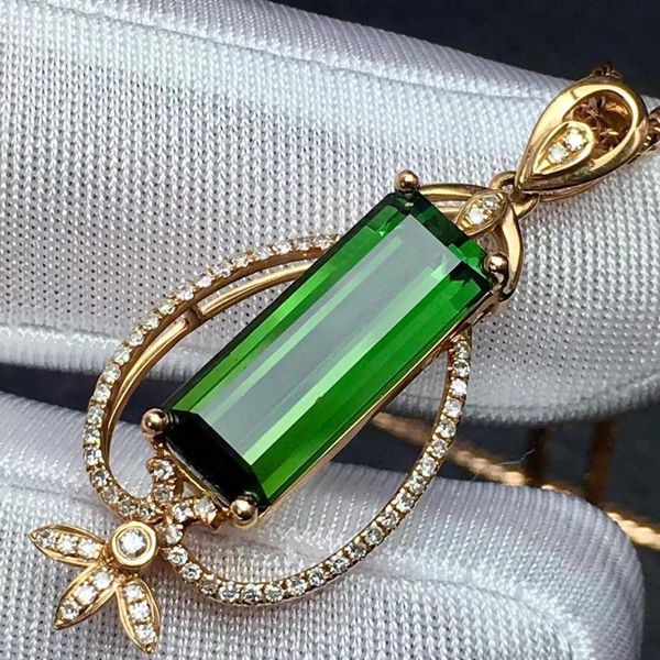 

fine jewelry real 18k gold 100% natural green tourmaline 5.5ct female diamonds gemstone diamond women's pendants necklaces, Silver