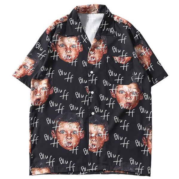 

sifan 2019 лета гавайская рубашка забавный малыш хип-хоп футболки уличная одежда мужская одежда пляжная повседневная рубашка топы с коротким, White;black