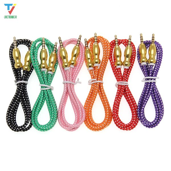 

100pcs/lot braided metal gourd head aux car audio cable 3.5mm car audio male to male audio cable for headphones iphones ipads