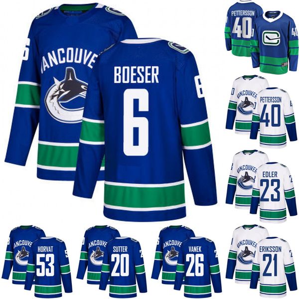 

43 Quinn Hughes Vancouver Canucks Jersey 6 Brock Boeser 40 Elias Pettersson 53 Bo Horvat 23 Alexander Edler 26 Antoine Roussel Jerseys