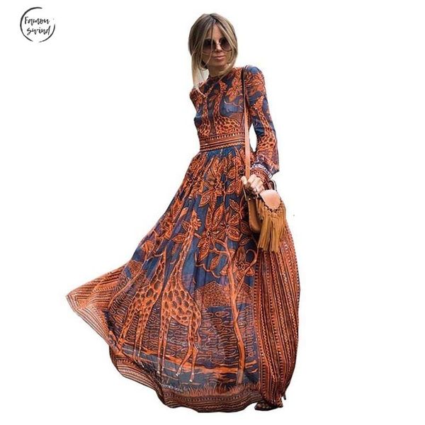 

женщины весенняя мода длинное платье лето шифон с длинным рукавом печати макси платье элегантные повседневные платья партии vestidos дизайне, Black;gray