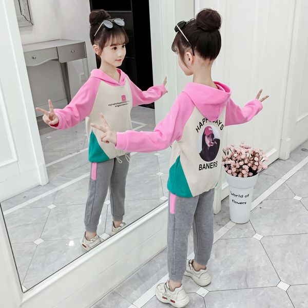 

девушки в весенний и осенний зимний спортивный костюм контрастной строчкой толстые шлифовальной портрет elastic hooded сыпучих шт, Blue