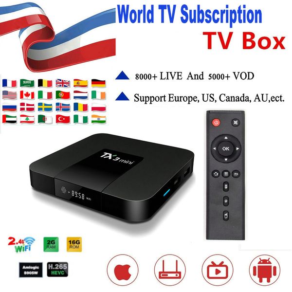 

Wrold абонемент TX3 Mini 8000 + Live For США Франция CA Caribbean Поддержка 4К абонемент Smart TV Android TV Bo