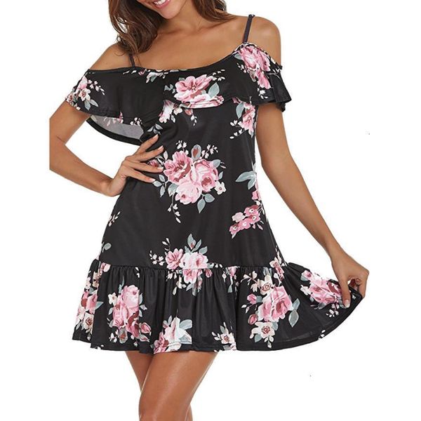 

летнее платье женщины дизайнер одежды лето женщины платья холодное цветочные спагетти ремень пляж платье vestidos femininos 2019 дизайнер од, Black;gray