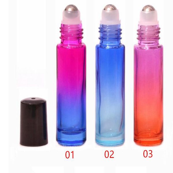 Rolo de rolo de aromaterapia de vidro vazio 10 ml na garrafa de óleo essencial do óleo de garrafas com boné preto da bola do metal