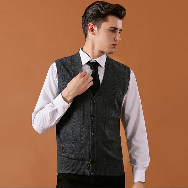 

asian size men's sweater cardigan buttons down knit jacket basic vest sleeveless wool stylish casual fashion k-9, Black;white