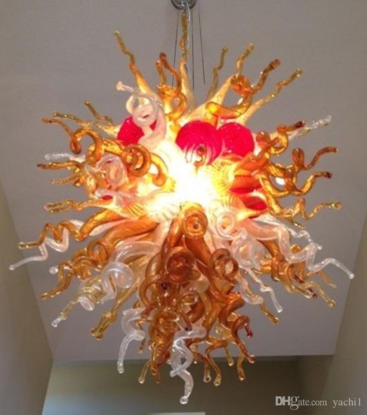 

decoration red color glass chandelier light modern art deco chihuly style custom made hand blown gold glass pendant lamps