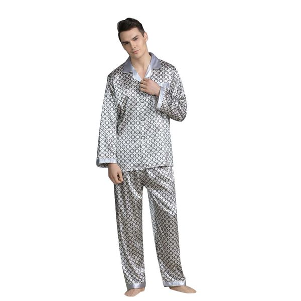 

2019 silk men pajama sets sleep solid satin sleepwear men summer suit full sleeve silk pyjama pyjamas male#g2, Black;brown
