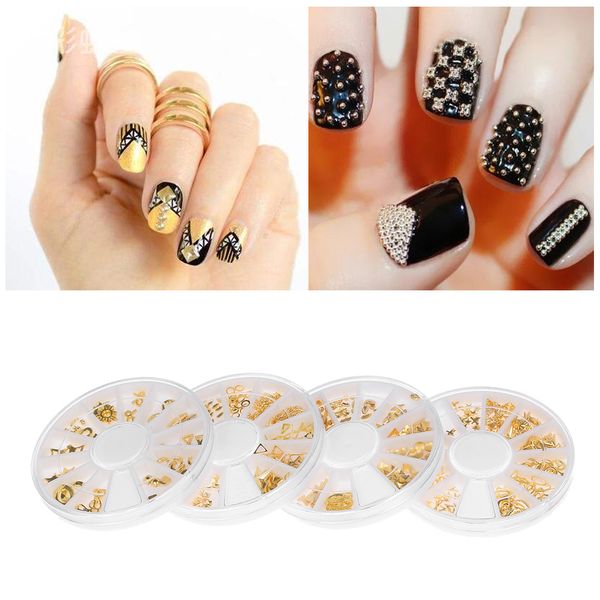 

1 wheel diy nail art stud 3d gold color alloy metal multi-shaped decal sticker women girls beauty manicure decoration tools, Silver;gold
