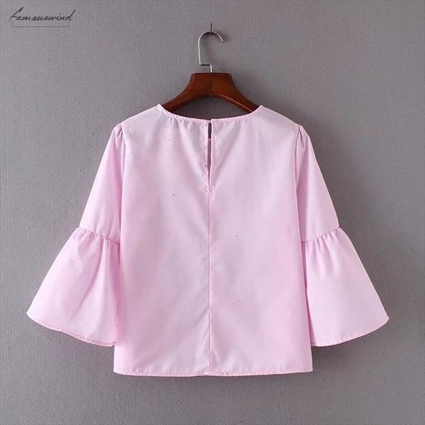 

vintage women flare sleeve beading decoration blouses shirts lady o neck pullover feminine blusas good quality, White