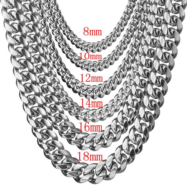 

7"-40" silver color miami curb link chain for men's stainless steel cuban chain necklace or bracelet jewelry 8/10/12/14/16/18