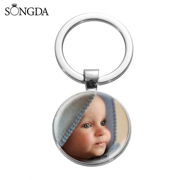 

songda personalized custom keychain diy baby parents lover p glass art key chain handmade family member gift key ring holder, Silver