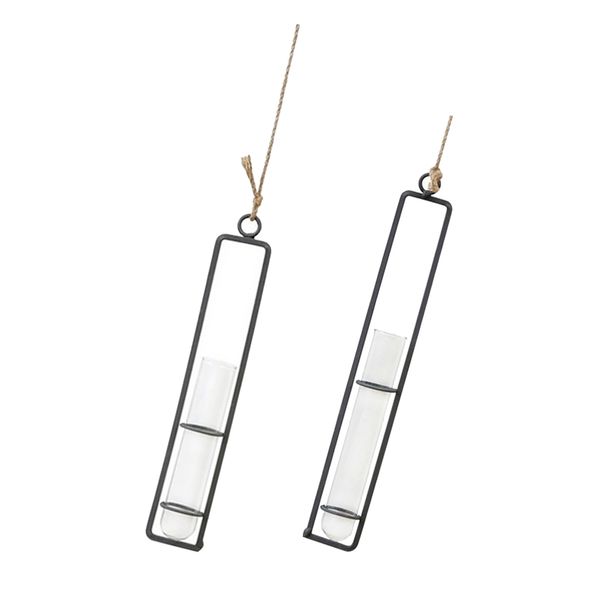 

2 pieces crystal glass test tube vase in wrought iron frame flower pots home garden
