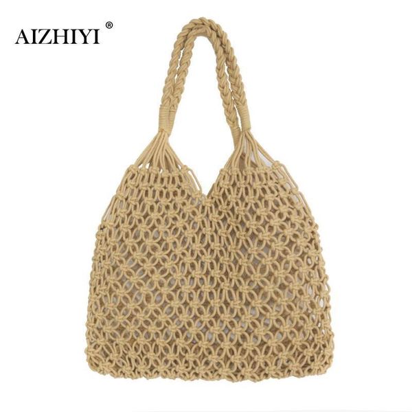 

women hollow mesh beach bag woven bucket handbags cotton summer rope portable casual handbags totes famous design shoulder bag d19011204