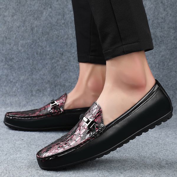 

british style crocodile shoes men autumn casual shoes men slip on breathable genuine leather peas loafers trend loafers, Black